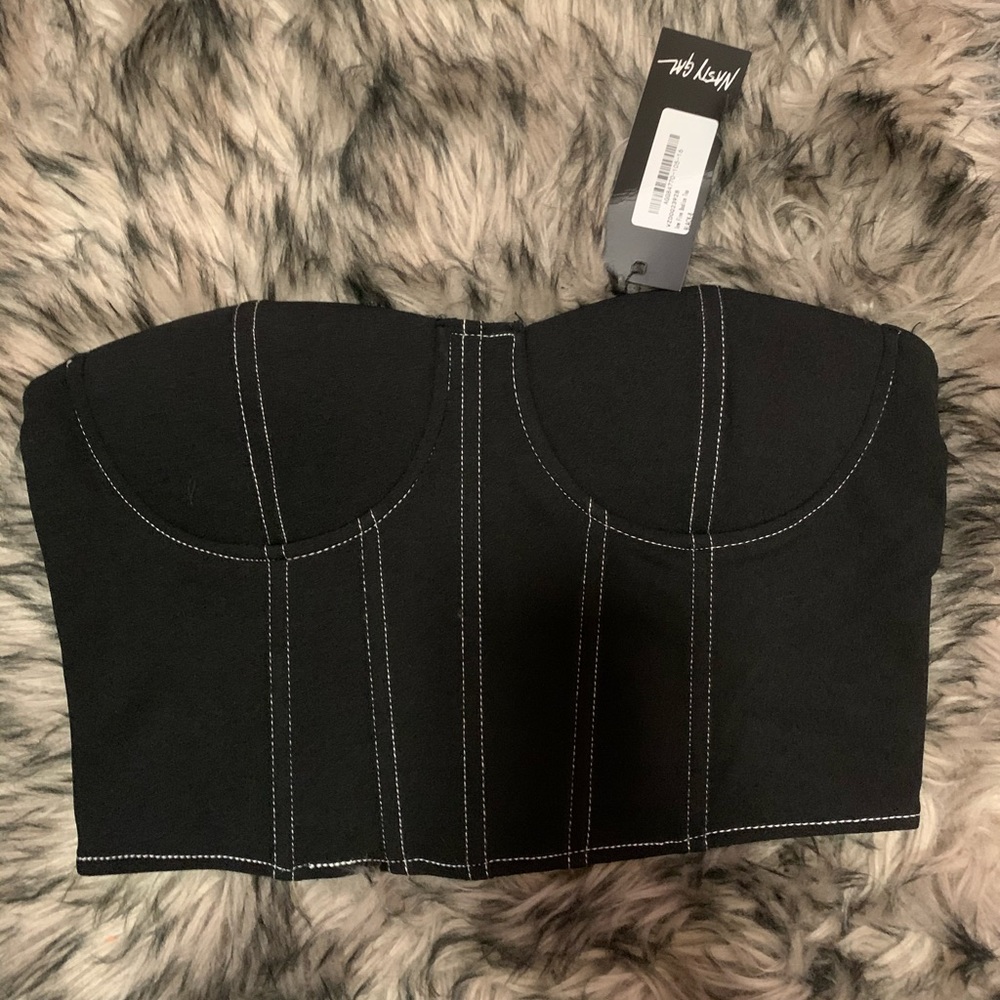 Black tube top with white stitches